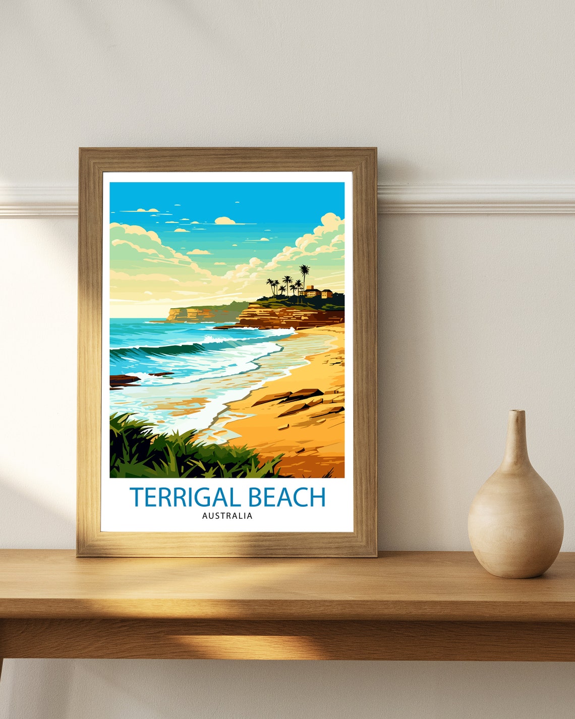 Terrigal Beach Australia Golden Sand Surf Cliffs Coastal Travel Poster - Image 3