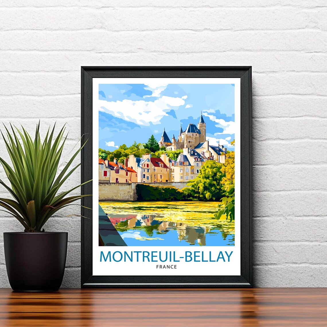 Montreuil Bellay France Chateau by the River Vintage Travel Poster - Image 2