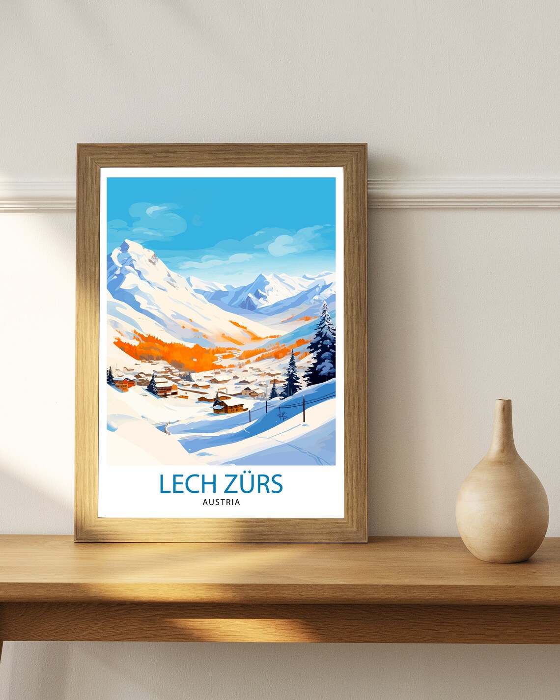 Lech Zurs Austria Snowy Ski Village Alpine Winter Dusk Art Poster - Image 2
