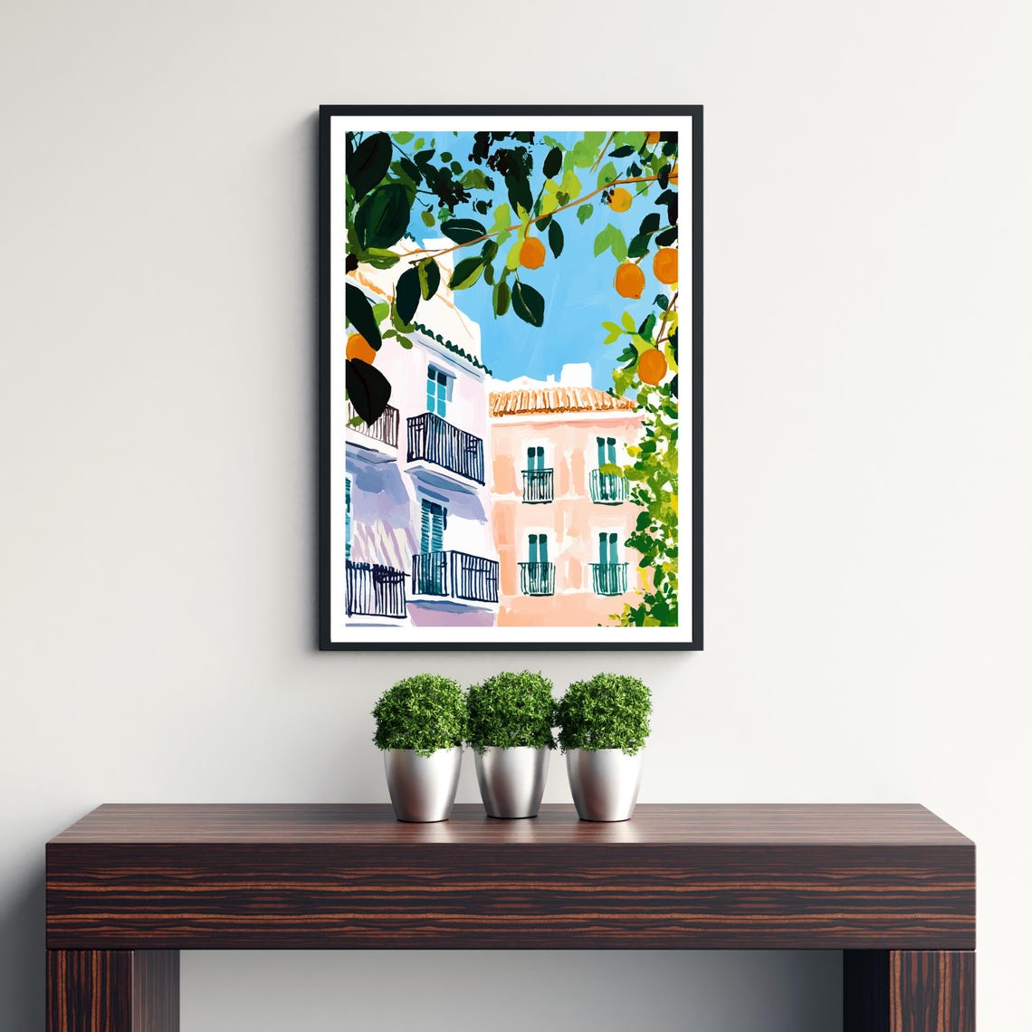 Valencia Spain Old Town Orange Tree Balconies Sunlit View Poster - Image 3