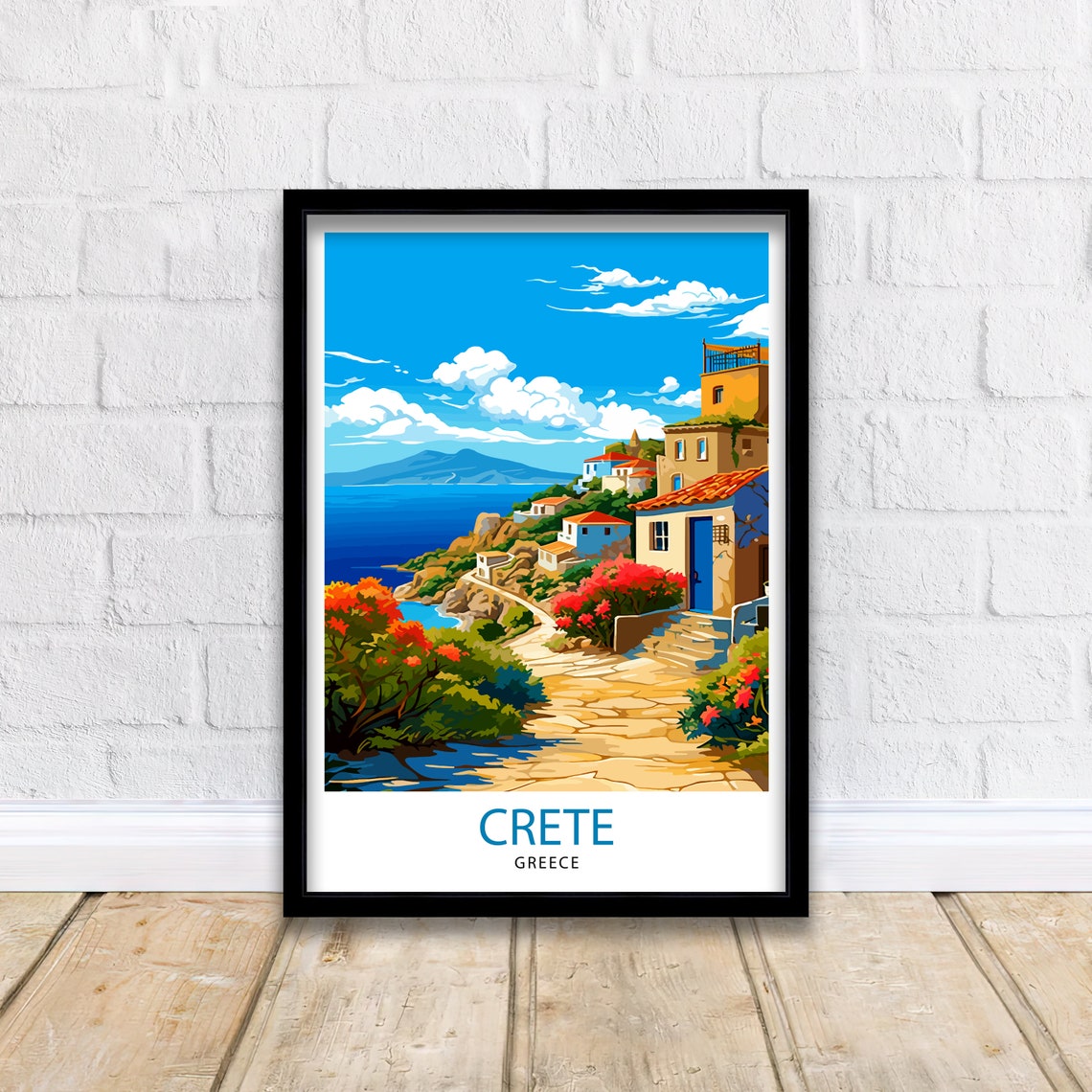 Crete Hillside Village Stone Path Bougainvillea Greece Poster - Image 2