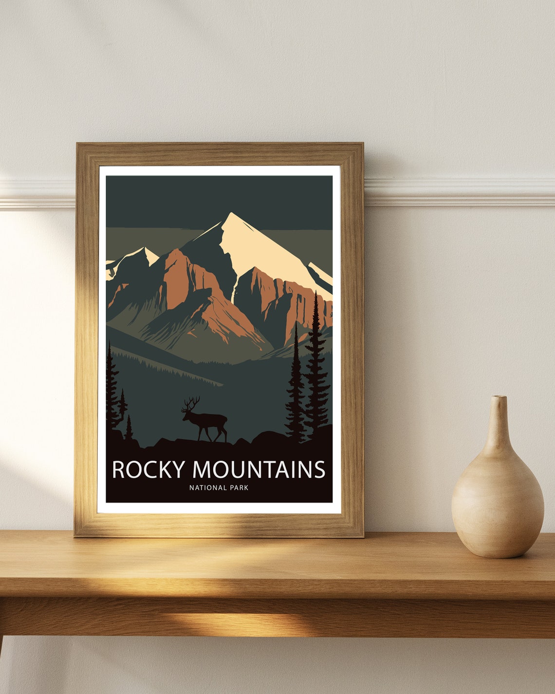 Rocky Mountains National Park Elk Silhouette Peak Sunset Poster - Image 3