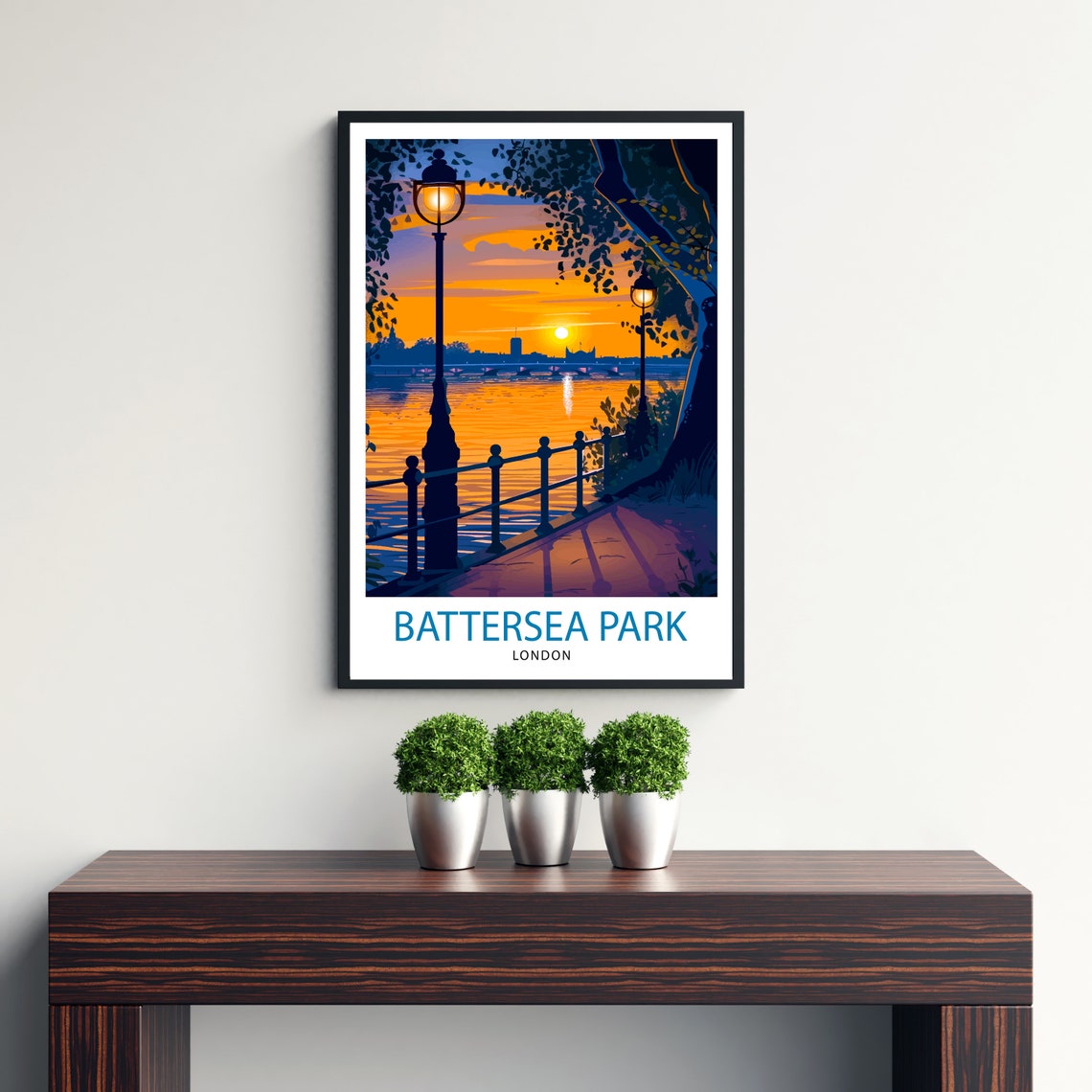 Battersea Park London Thames Sunset Lamp Riverside Evening Poster - Image 3