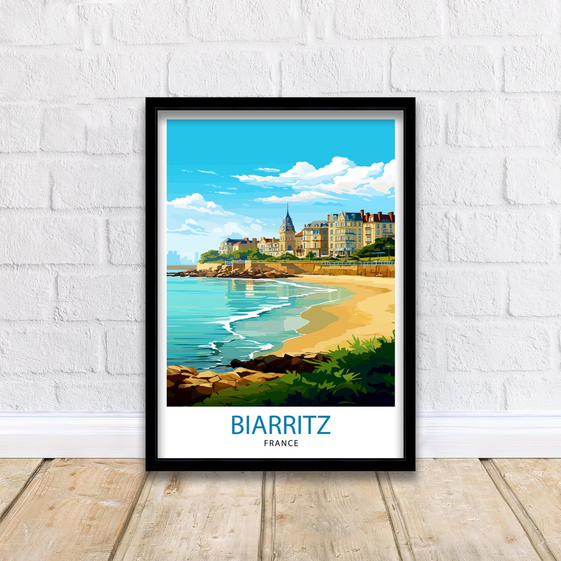 Biarritz France Elegant Beachfront Turquoise Waves Resort Poster - Image 2