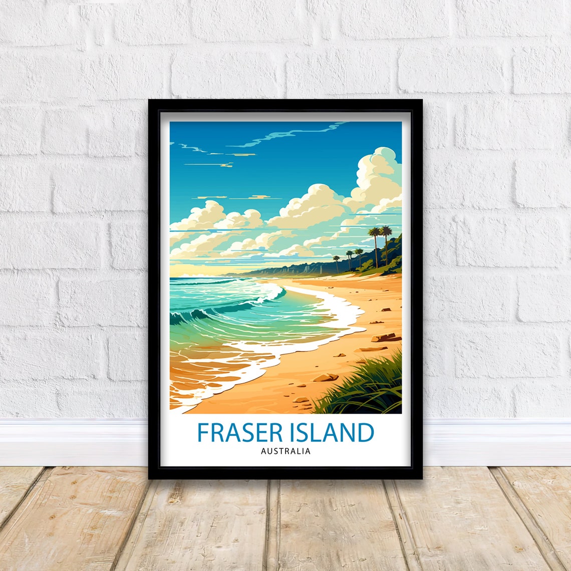 Fraser Island Australia Tropical Beach Palms Surf Travel Poster - Image 2