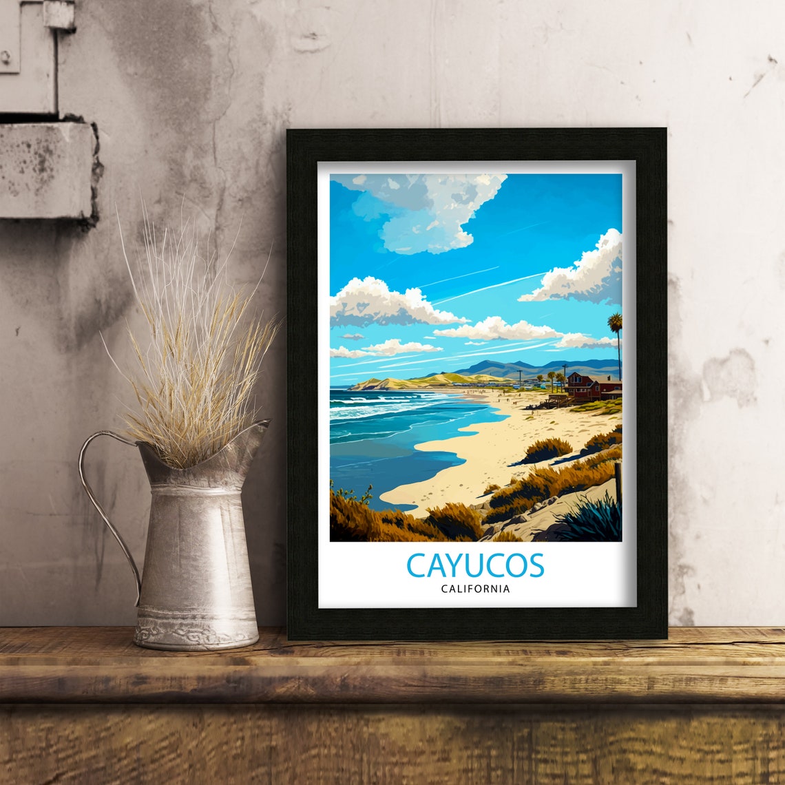Cayucos California Beach Sand Dunes Coastal Hills Travel Poster - Image 3