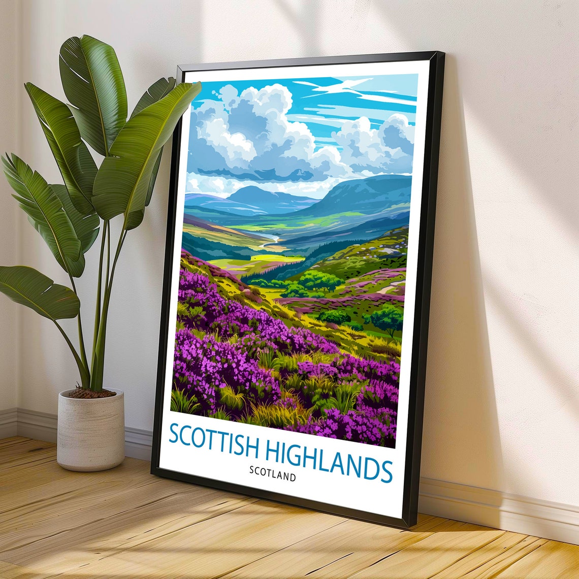 Scottish Highlands Heather Hills Loch Dramatic Landscape Poster - Image 3