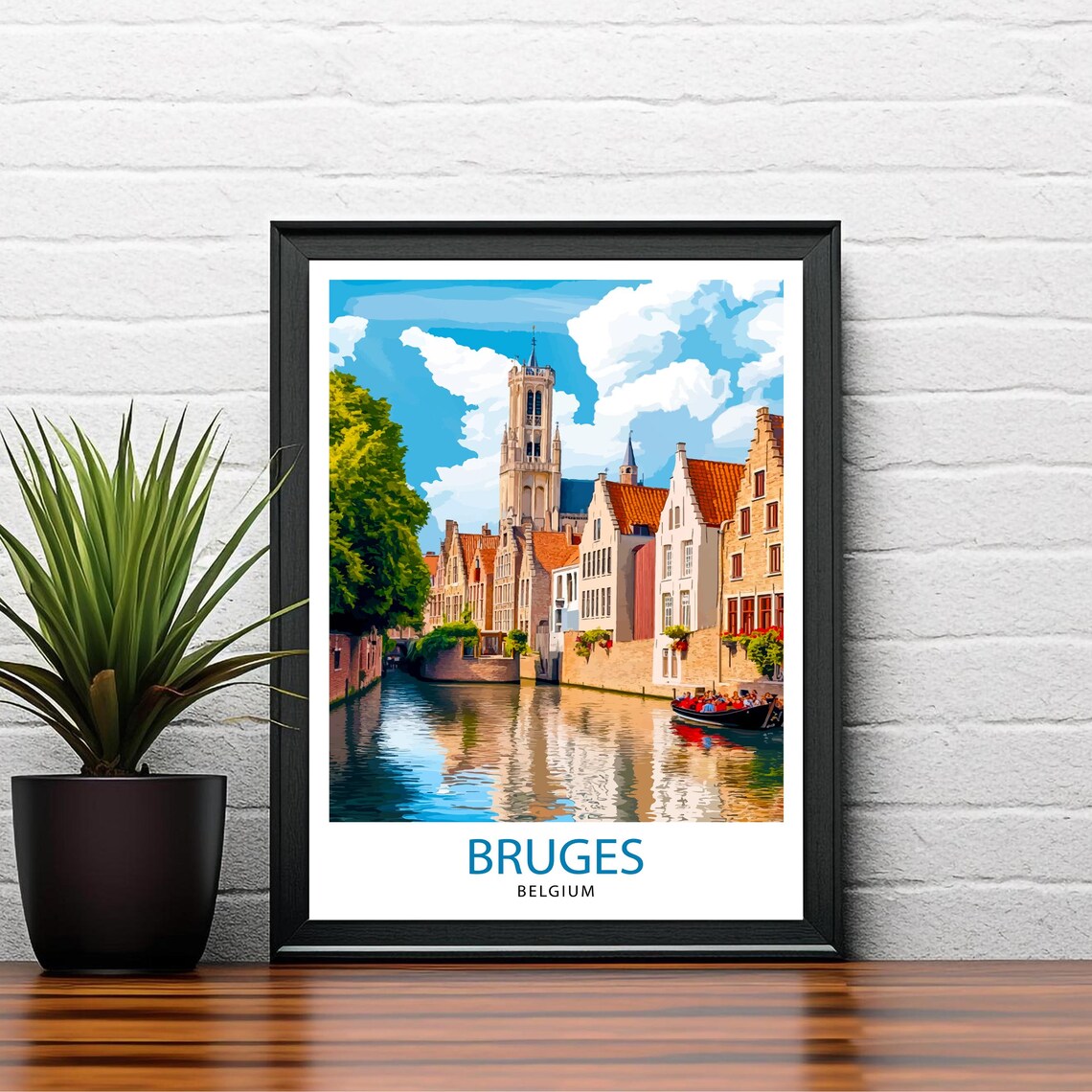 Bruges Belgium Canal Houses Belfry Vibrant City Travel Poster - Image 2