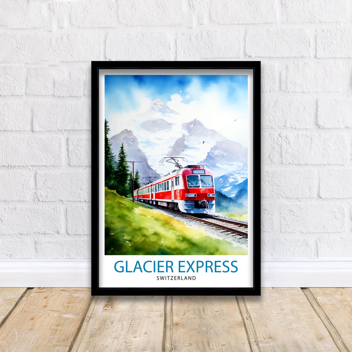 Glacier Express Switzerland Red Train Alpine Mountain Travel Poster - Image 2