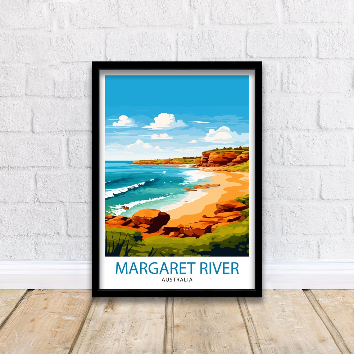 Margaret River Australia Red Rocks Beach Cliffs Surf Scene Poster - Image 2