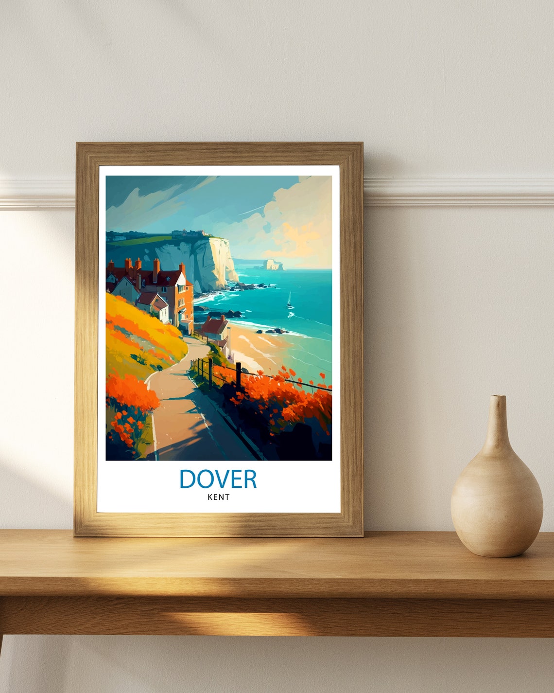 Dover Kent White Cliffs Coastal Path Illustrated Travel Poster - Image 2