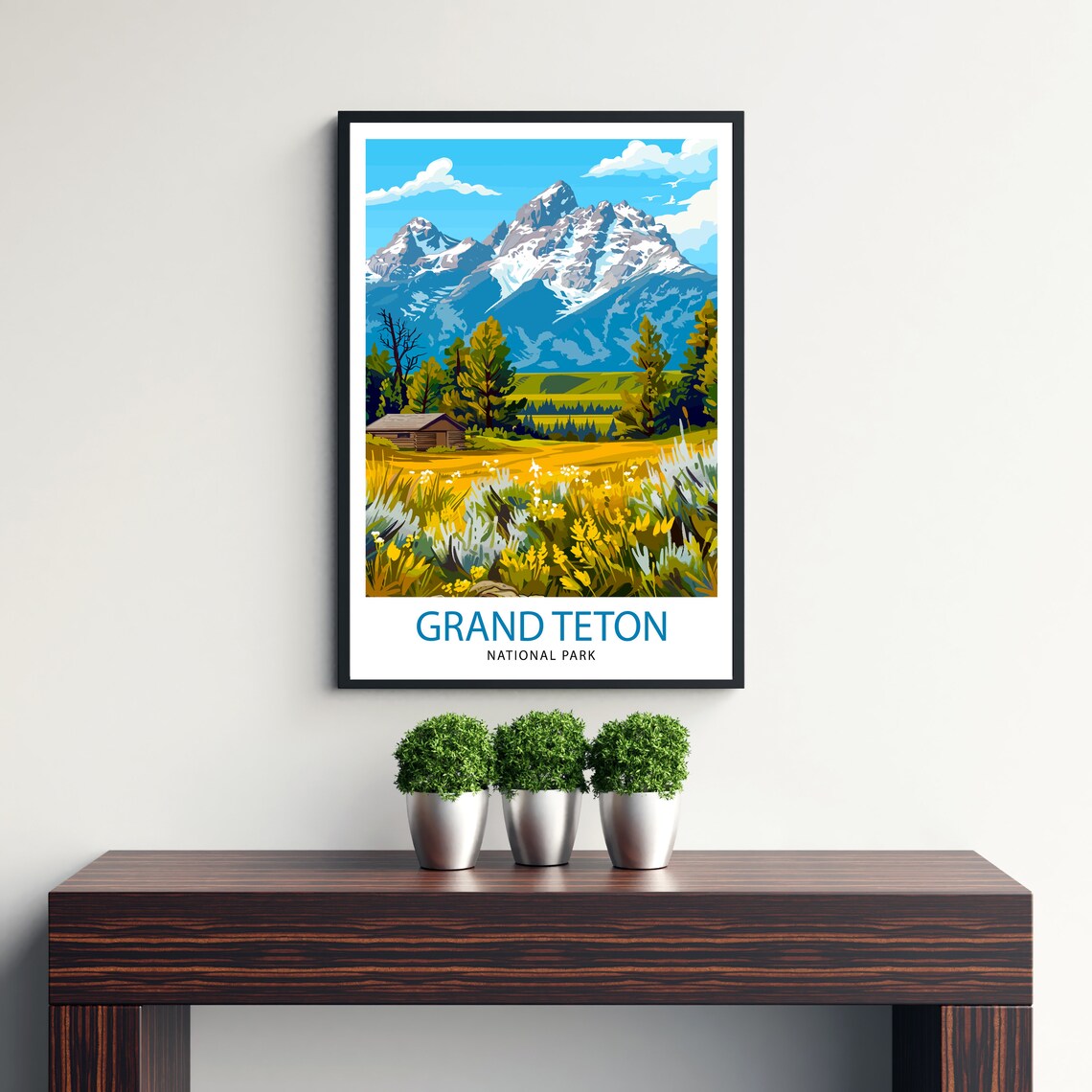 Grand Teton National Park Cabin Meadow Wildflowers Vintage Travel Poster - Image 3