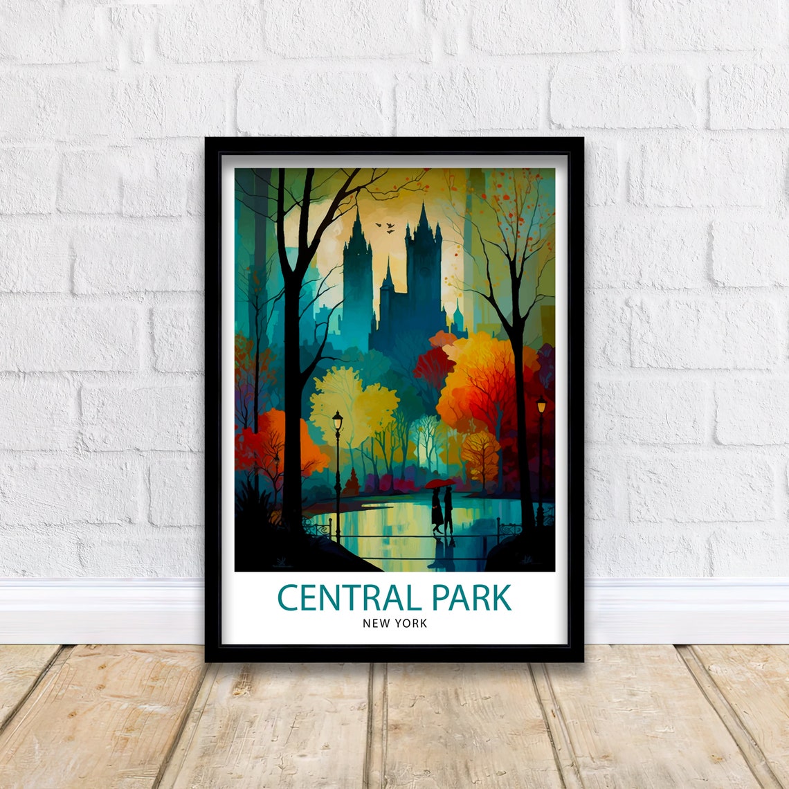 Central Park New York Autumn Fall Foliage Skyscraper View Poster - Image 2