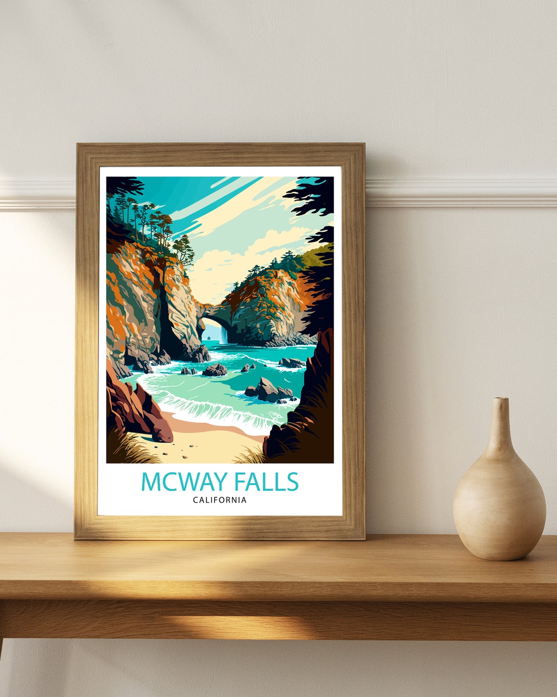 McWay Falls California Big Sur Cove Waterfall Ocean View Poster - Image 2