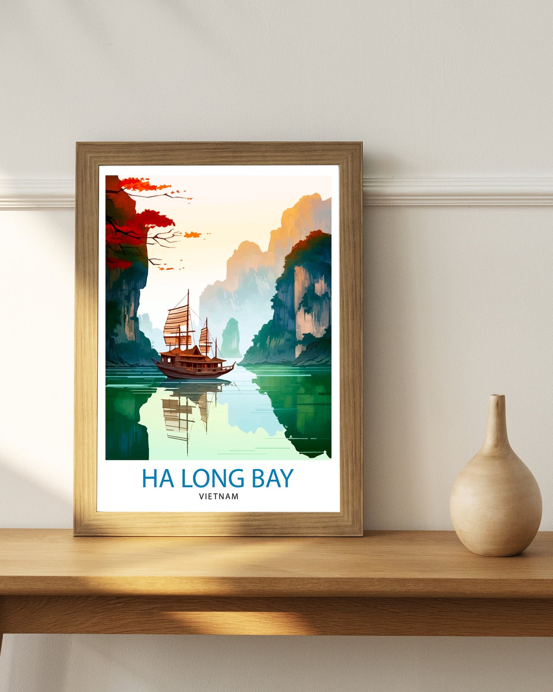 Ha Long Bay Vietnam Junk Boat Limestone Karsts Sunrise Travel Poster - Image 2