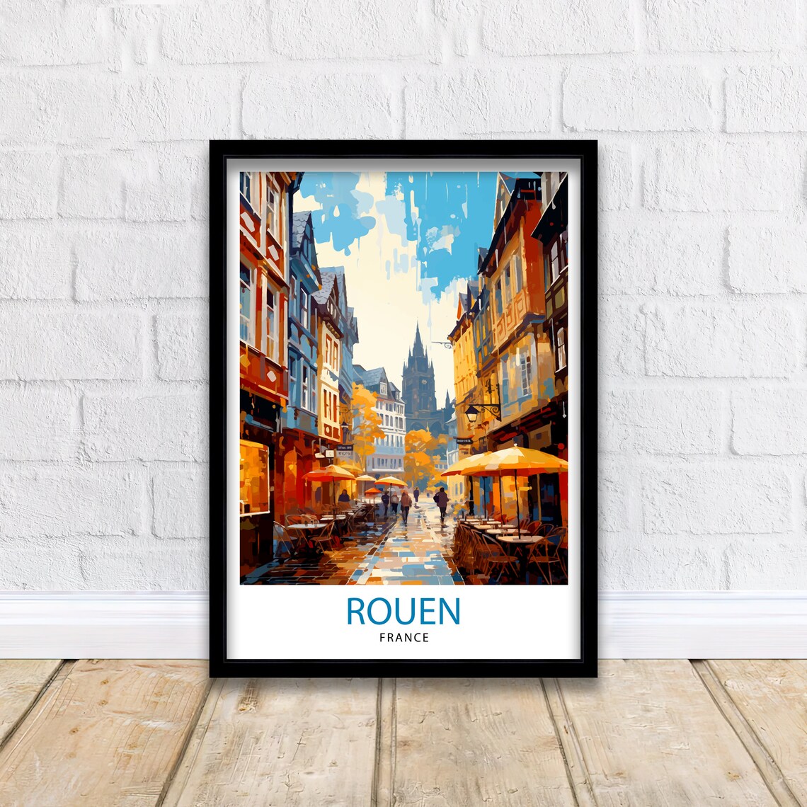 Rouen France Autumn Cafe Street Golden Cathedral View Scene Poster - Image 2