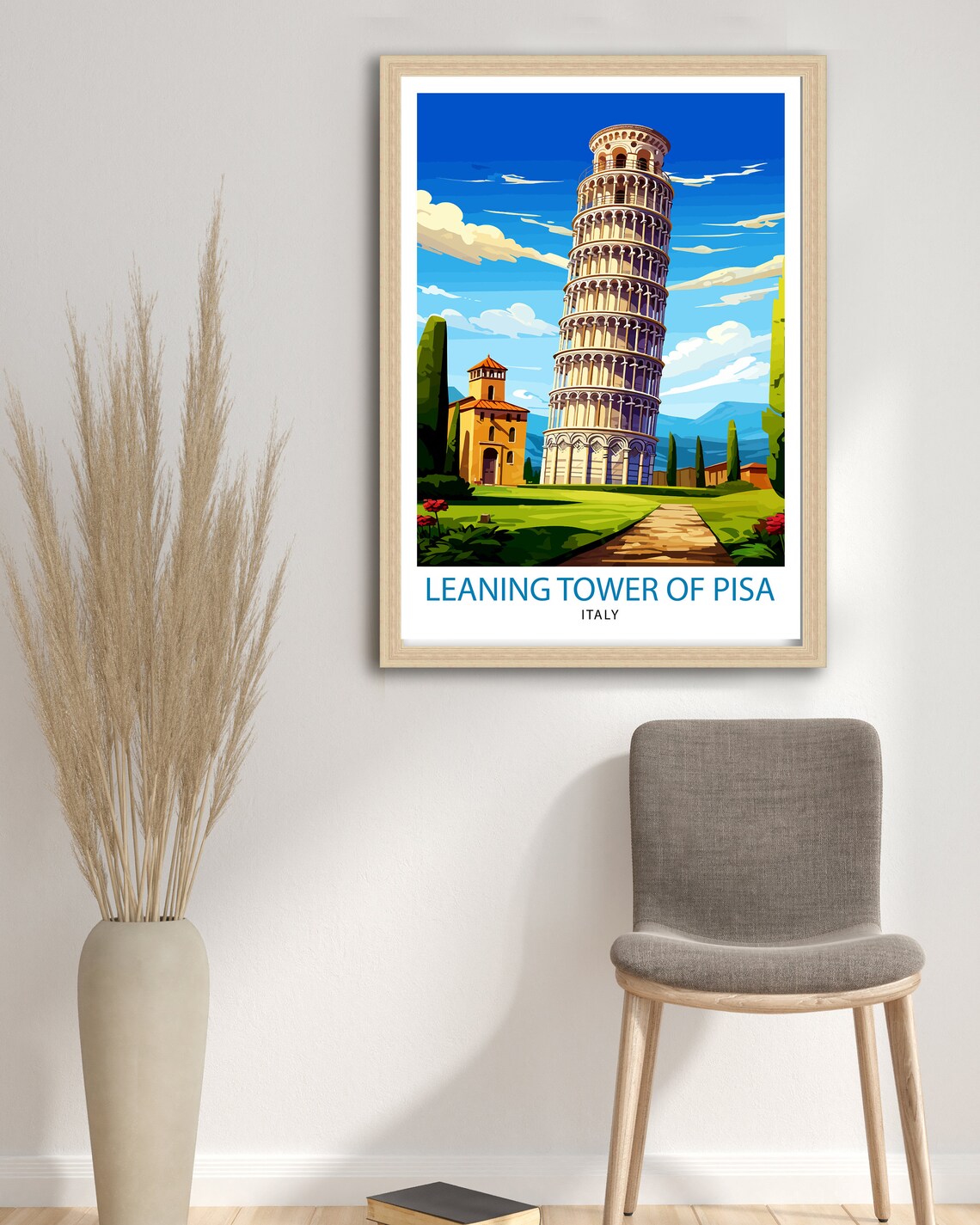 Leaning Tower of Pisa Italy Cypress Garden Lawn Travel Poster - Image 3