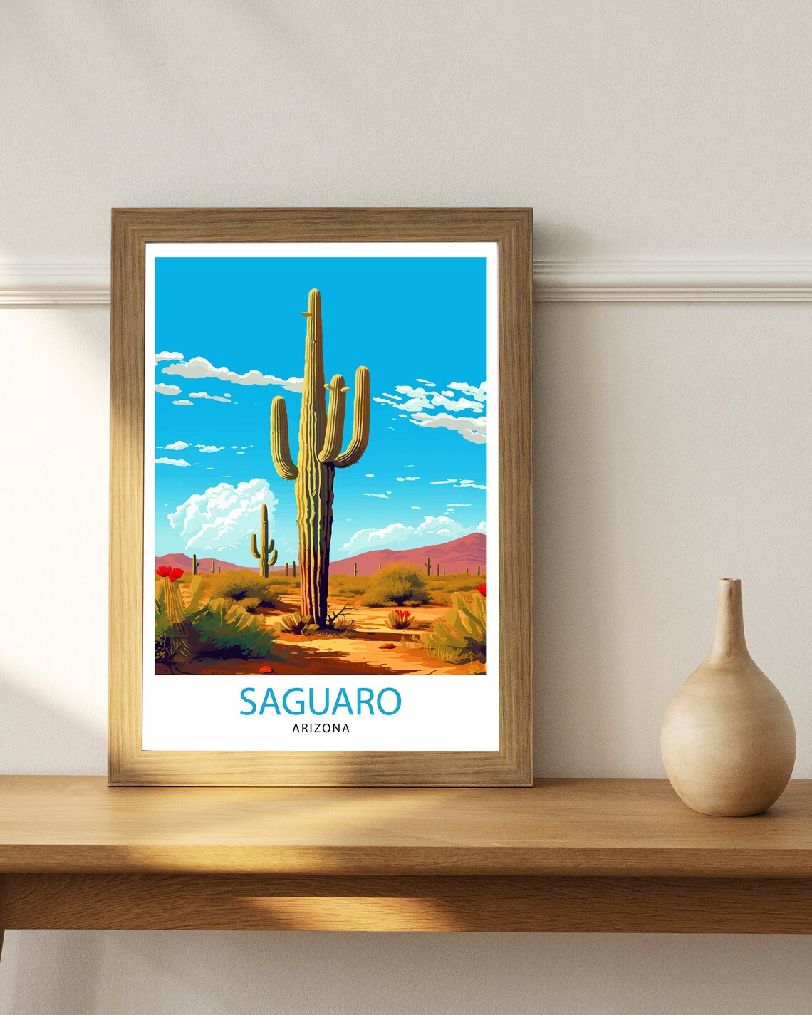 Saguaro Arizona Giant Desert Cactus Vintage Illustration Poster - Image 3