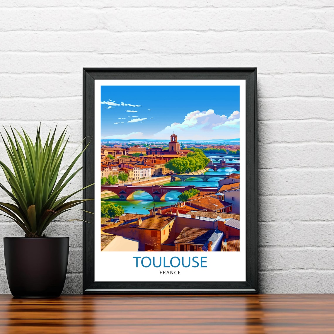 Toulouse France Pink City River Bridges Vintage Travel Poster - Image 2