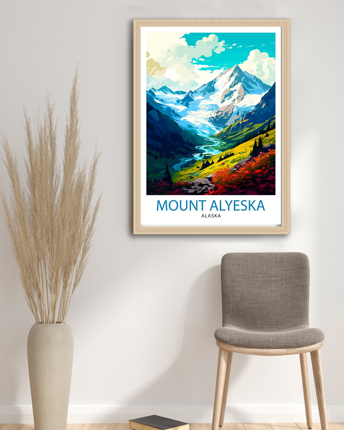 Mount Alyeska Alaska Snowy Peak Wildflowers Vintage Travel Poster - Image 3
