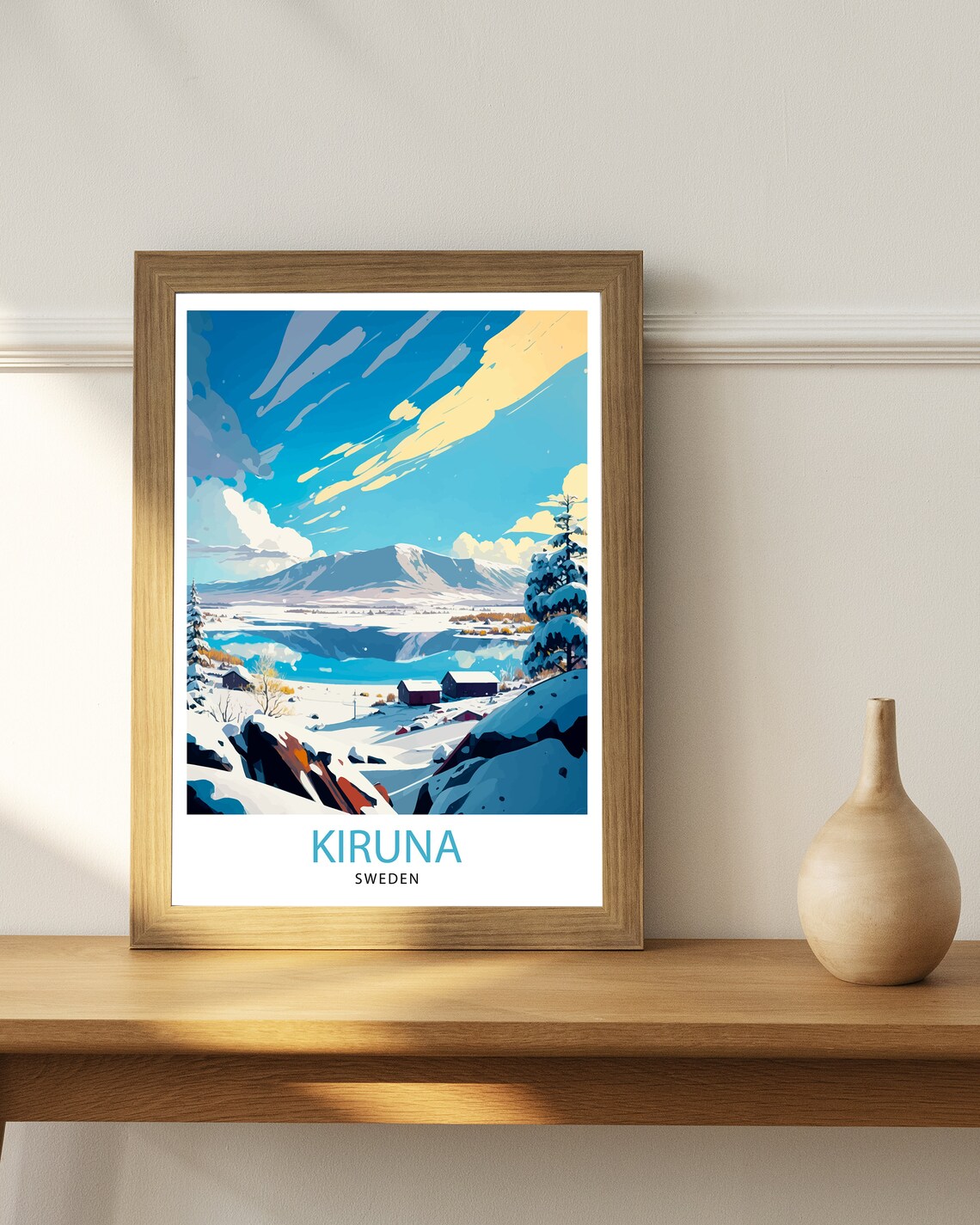 Kiruna Sweden Arctic Snow Village Lake Winter Vintage Travel Poster - Image 2