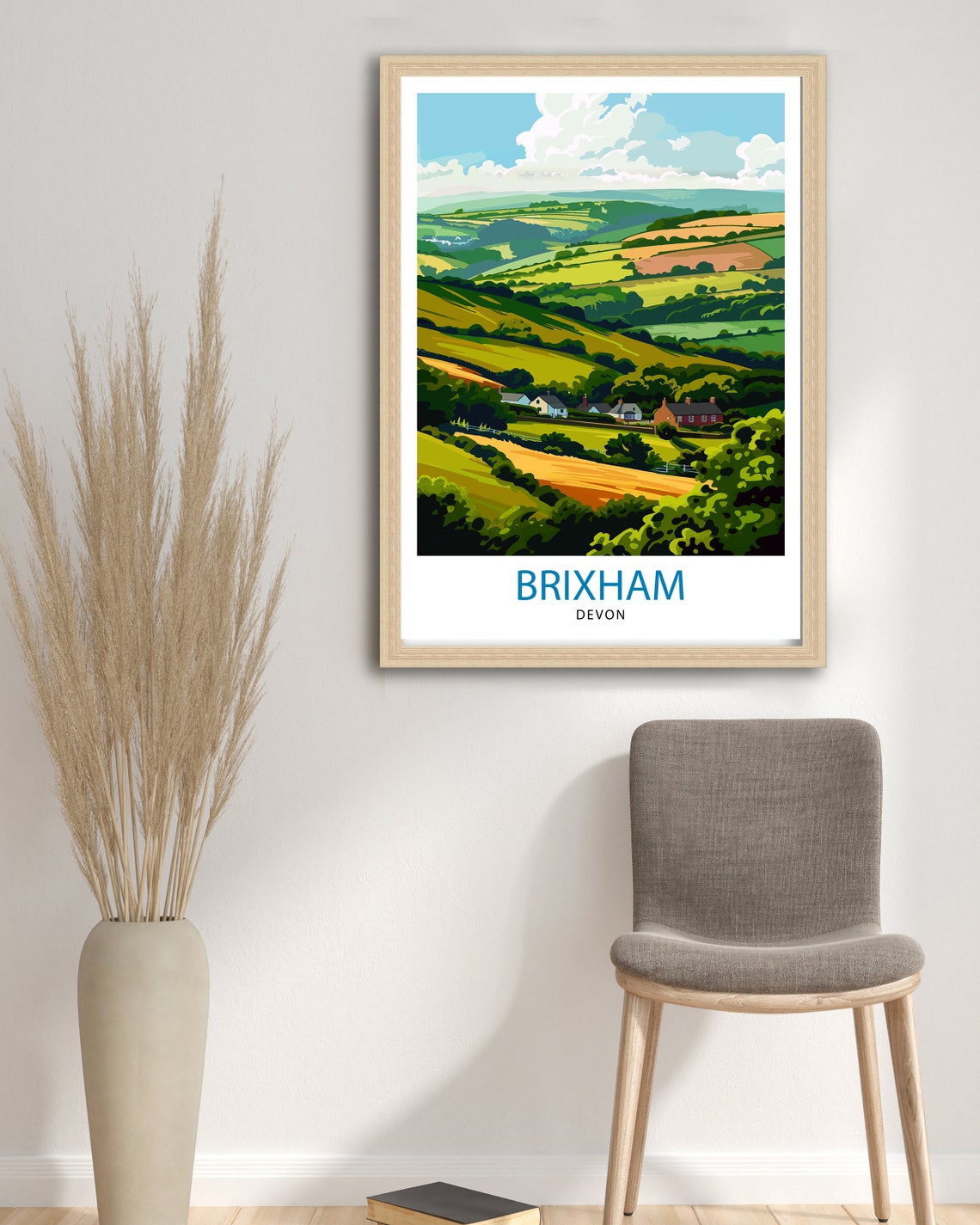 Brixham Devon Green Rolling Hills English Countryside Travel Poster - Image 2