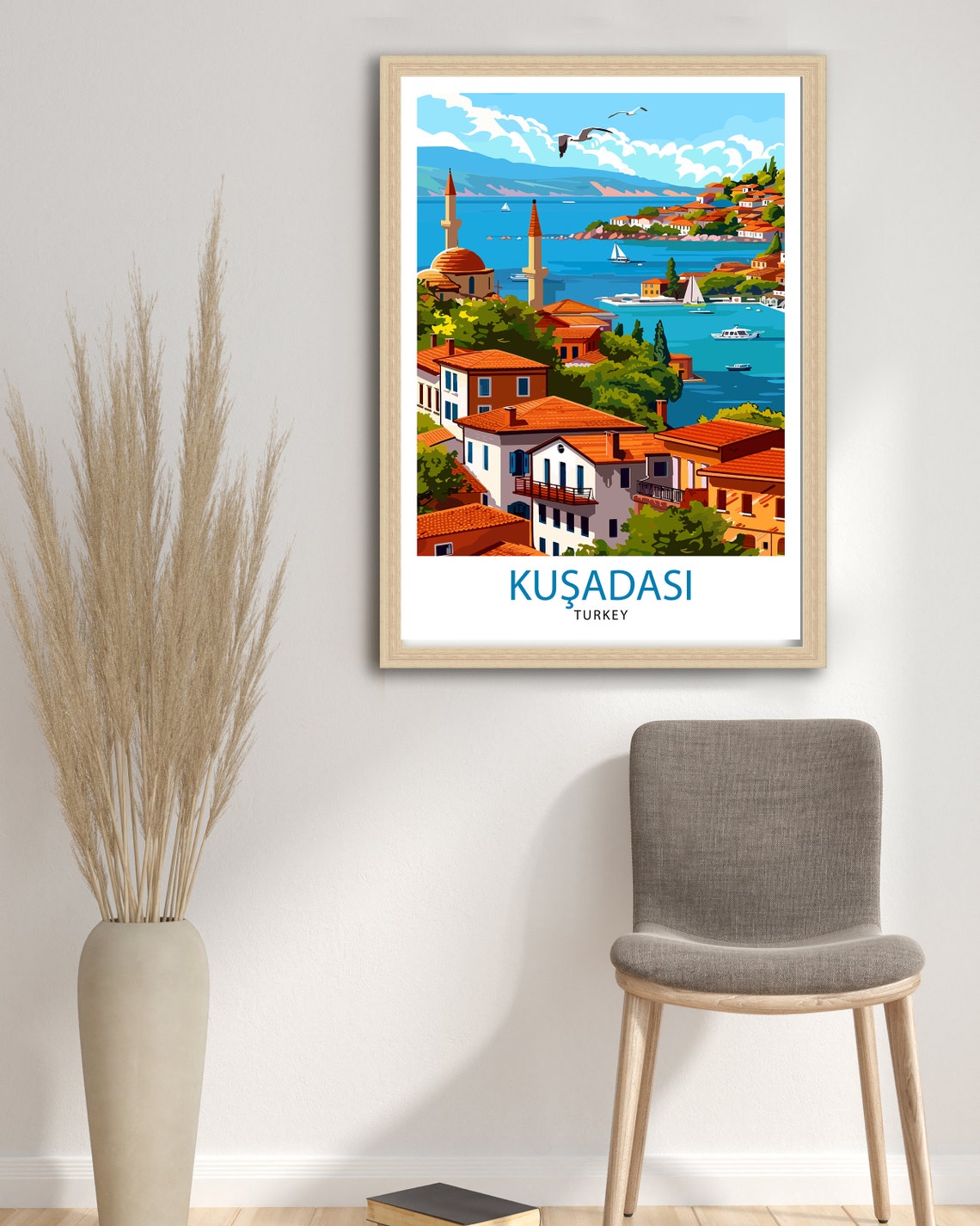 Kusadasi Turkey Coastal Old Town Minarets Sailboat Harbor Poster - Image 2