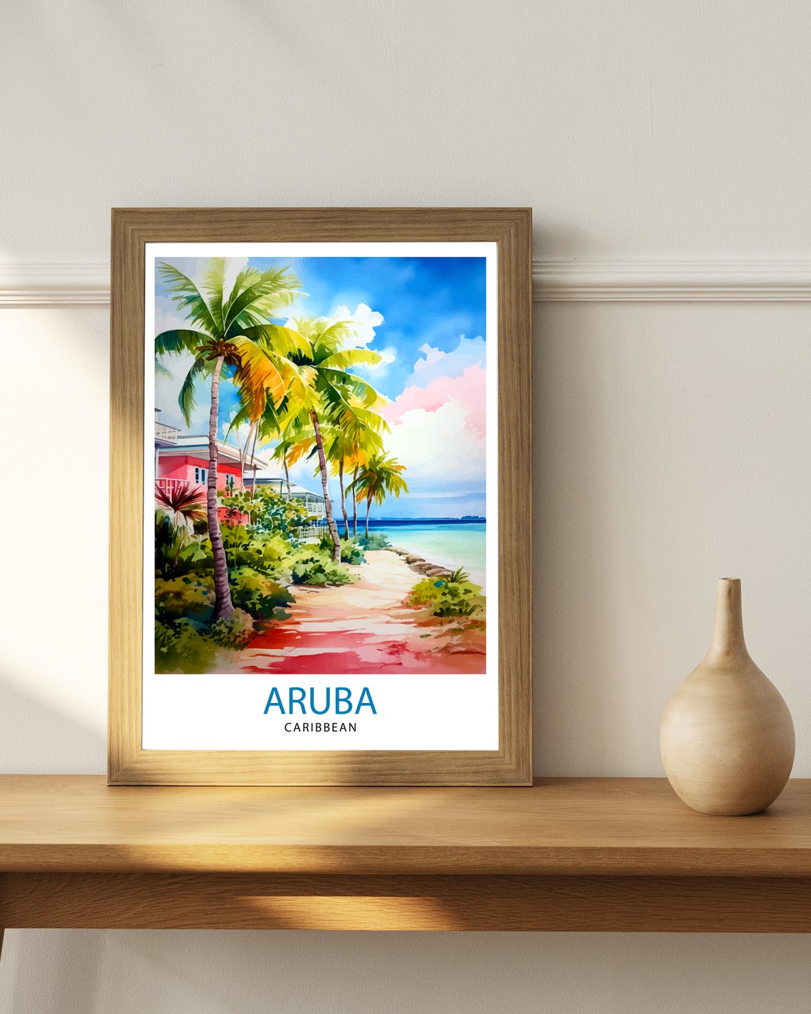 Aruba Caribbean Palm Lined Beach Path Turquoise Shore Art Poster - Image 2