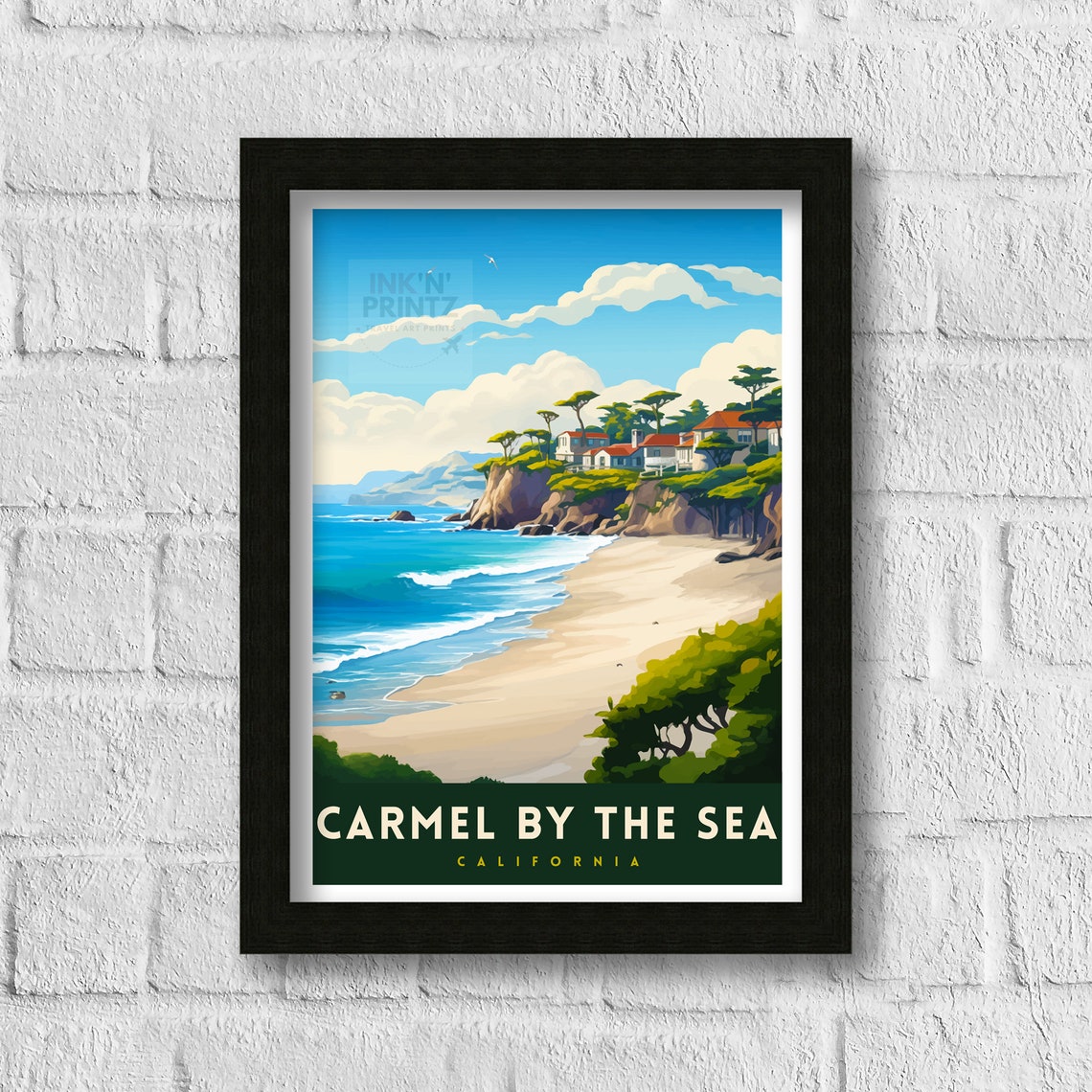 Carmel by the Sea California Beach Cliff Vintage Travel Poster - Image 3