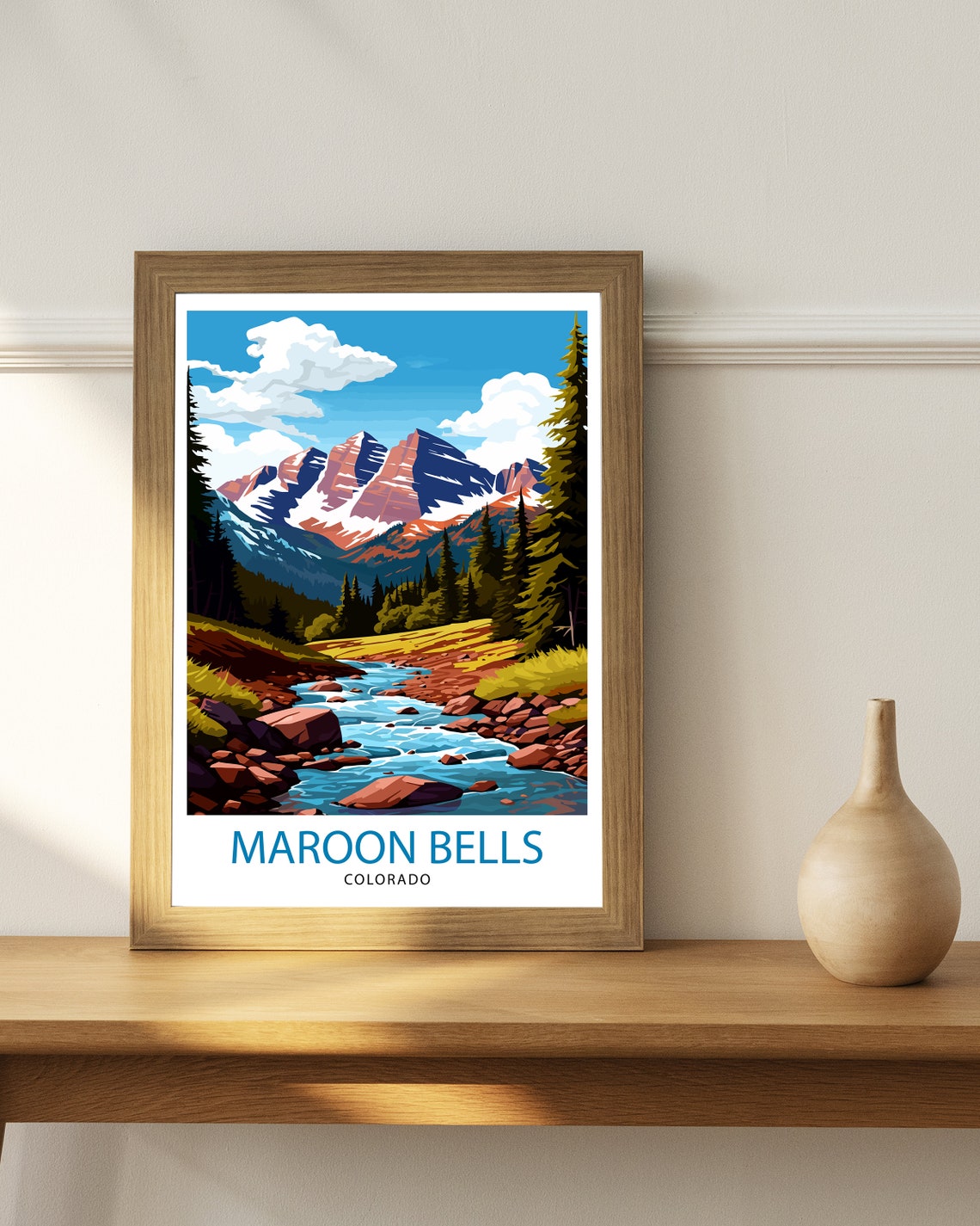 Maroon Bells Colorado Rocky Mountain Stream Snowy Peaks Poster - Image 2
