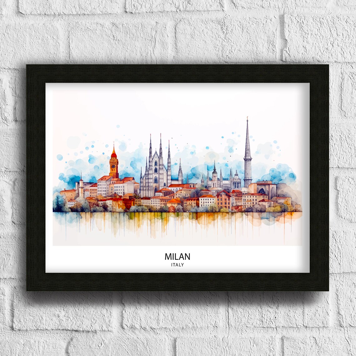 Milan Skyline Italy Travel Poster, Cityscape Art - Image 3