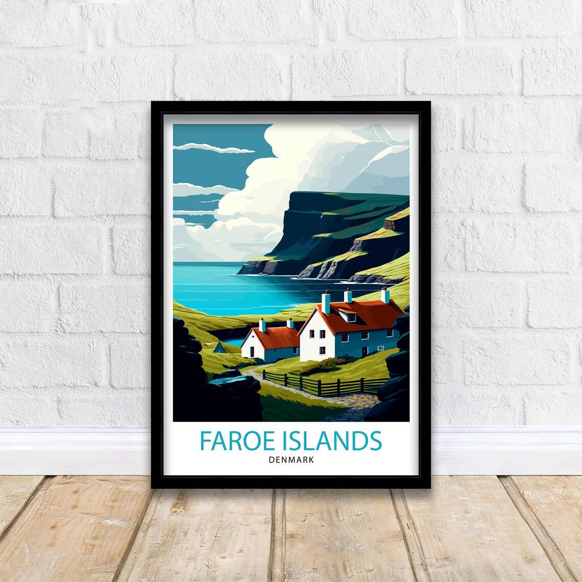 Faroe Islands Denmark Sea Cliffs Houses Vintage Travel Poster Village - Image 2