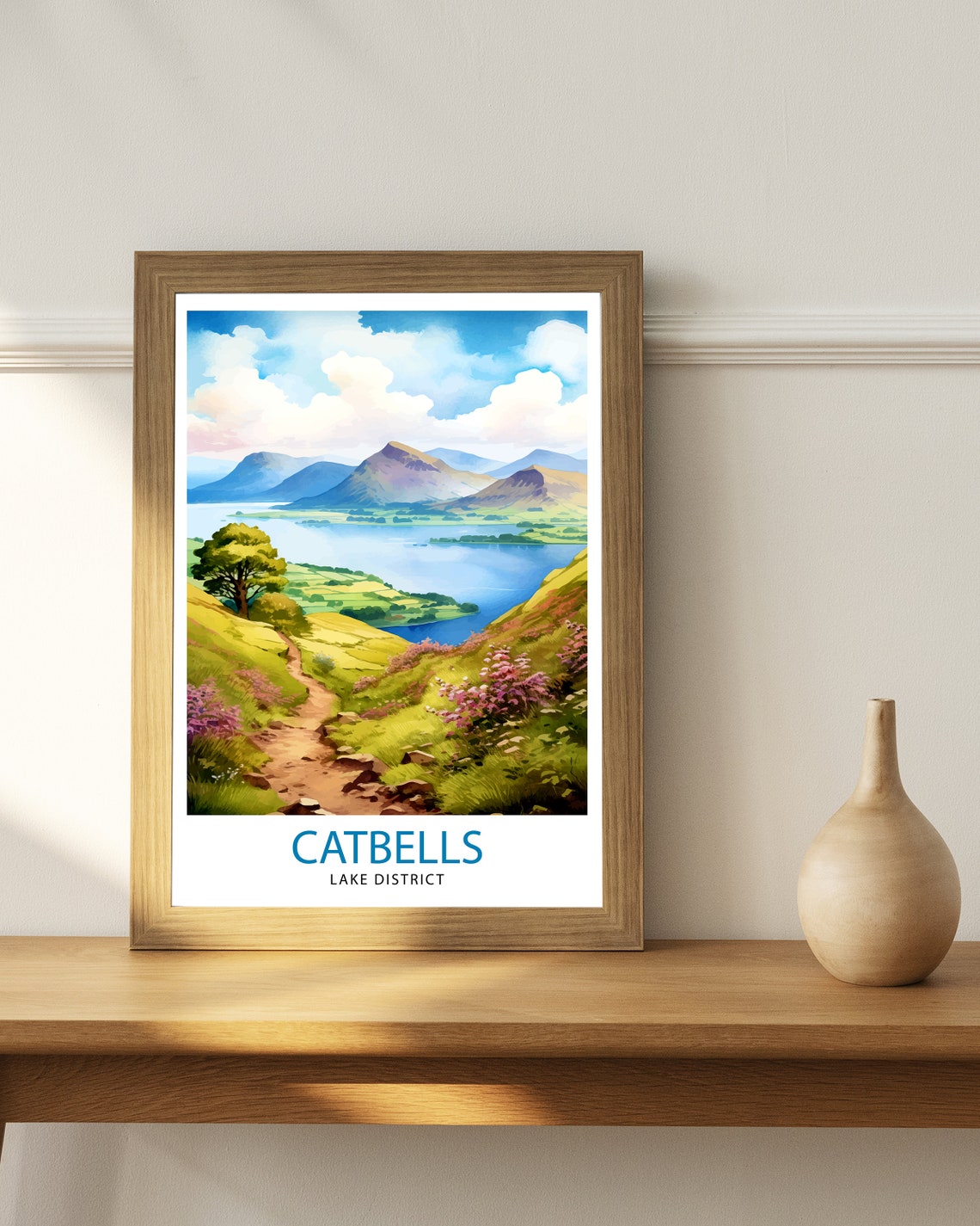 Catbells Lake District Fell Path Lake View Vintage Travel Poster - Image 2