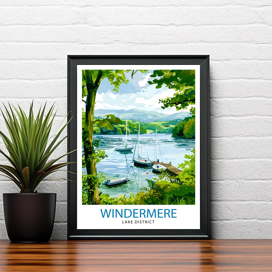 Windermere Lake District Sailboats Wooden Jetty Travel Poster - Image 2