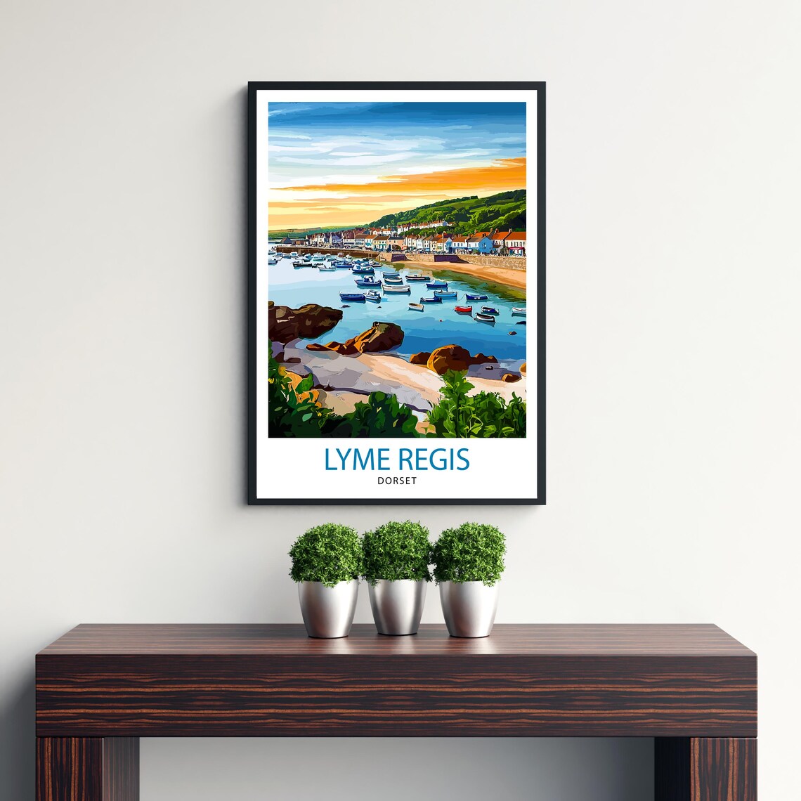 Lyme Regis Dorset Harbor Boats Sunset Coastal England Travel Poster - Image 3