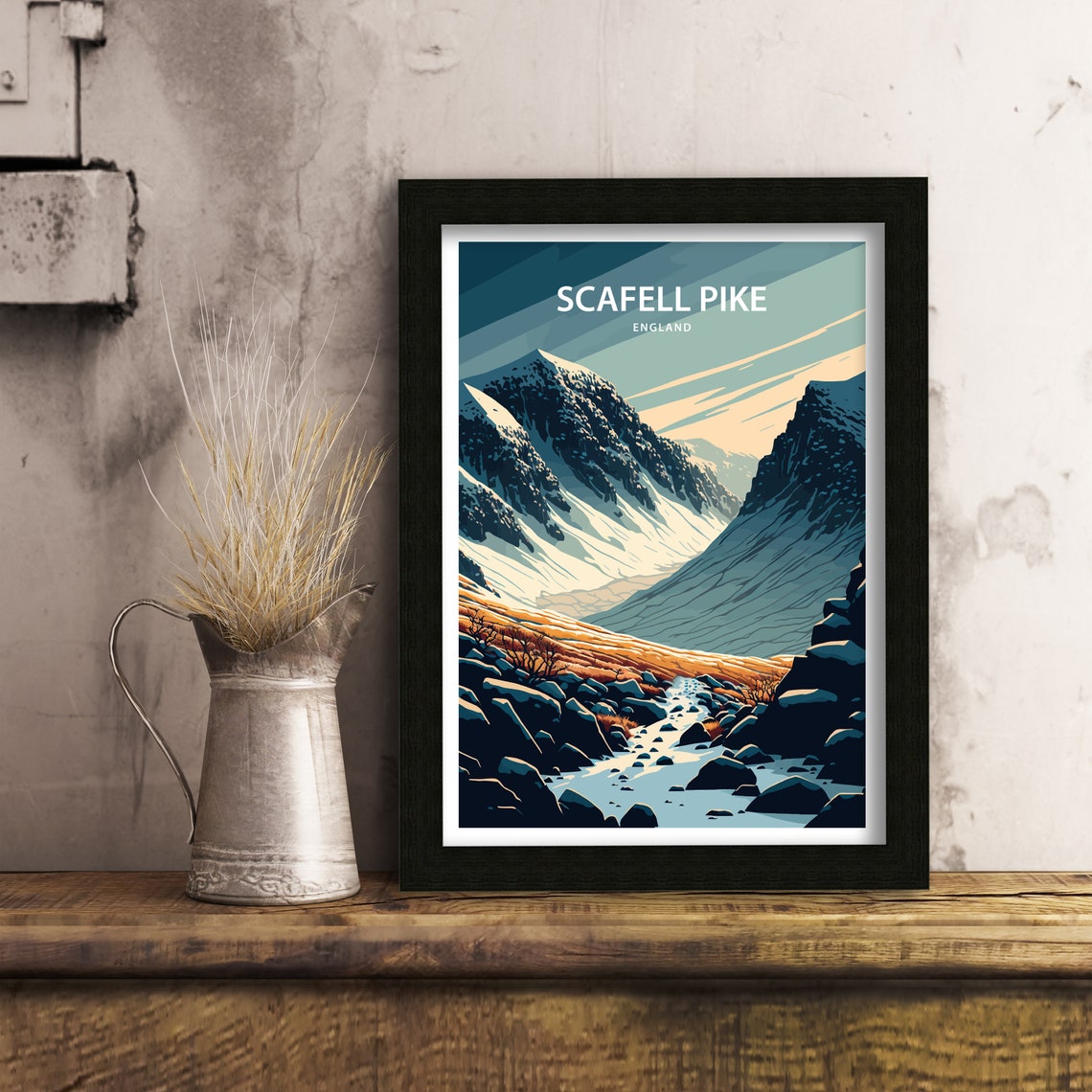 Scafell Pike England Moody Snowy Mountain Pass Rocky Trail Poster - Image 3