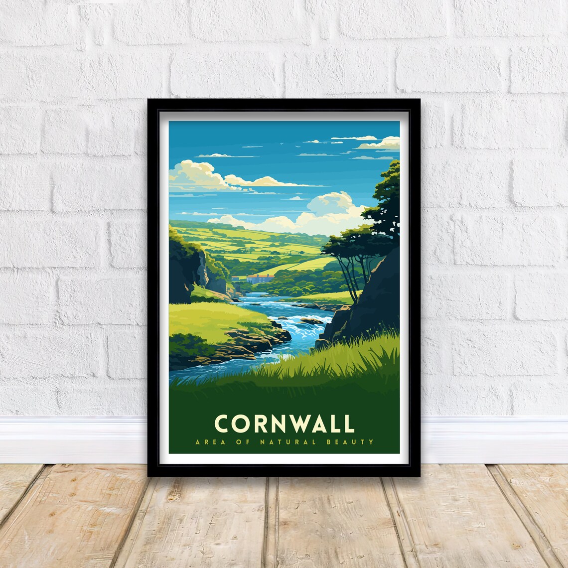 Cornwall Green River Valley Gorge Rolling Hills English Travel Poster - Image 2