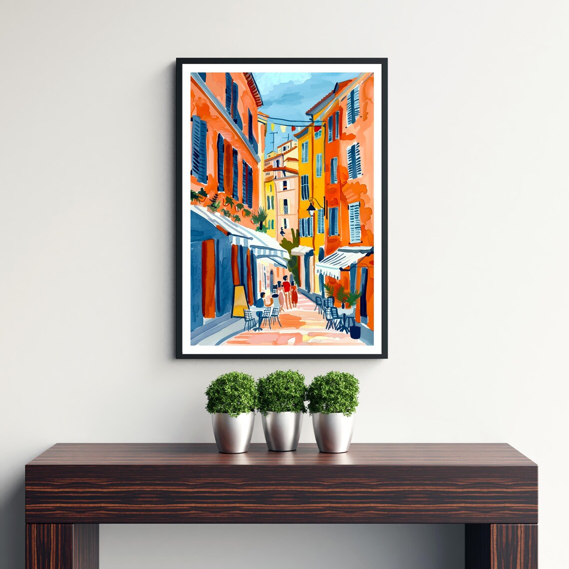 Nice France Old Town Cafe Street Colorful Shutters Scene Poster - Image 3