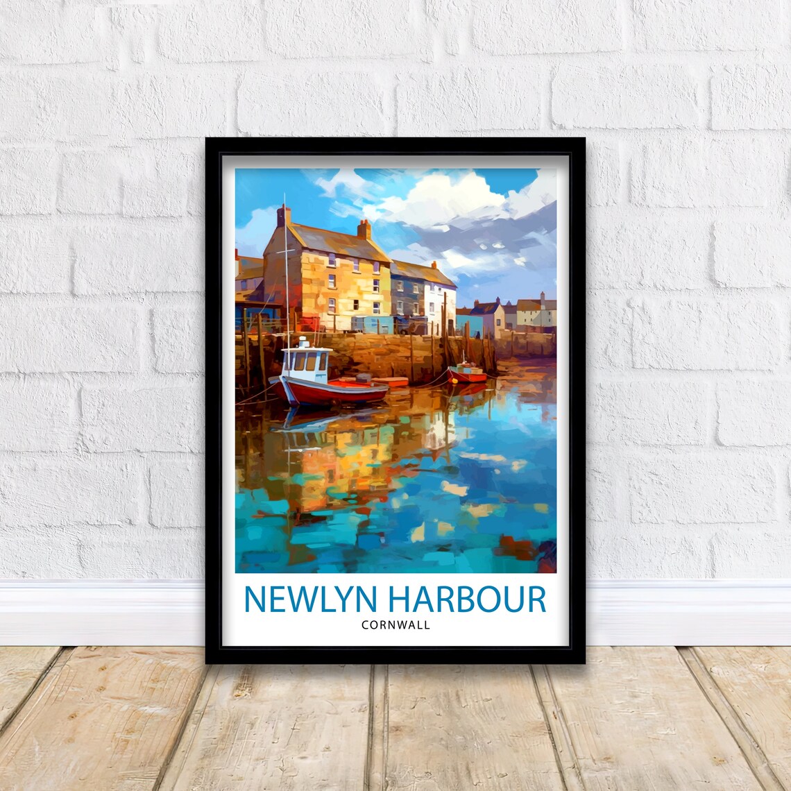 Newlyn Harbour Cornwall Fishing Boats Quay Watercolor Travel Poster - Image 2