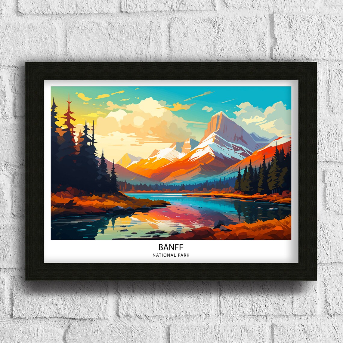 Banff National Park Snowy Peaks Mirror Lake Sunset Vintage Travel Poster - Image 3