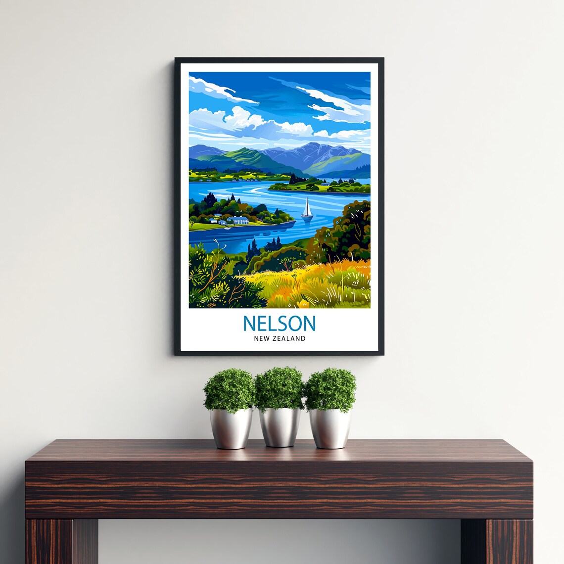 Nelson New Zealand Sailboat Lake Mountains Vintage Travel Poster - Image 3