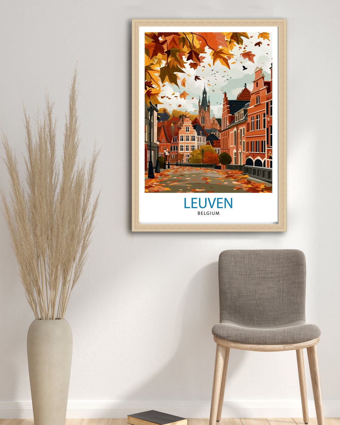 Leuven Belgium Autumn Street Brick Gables Falling Leaves Poster - Image 2