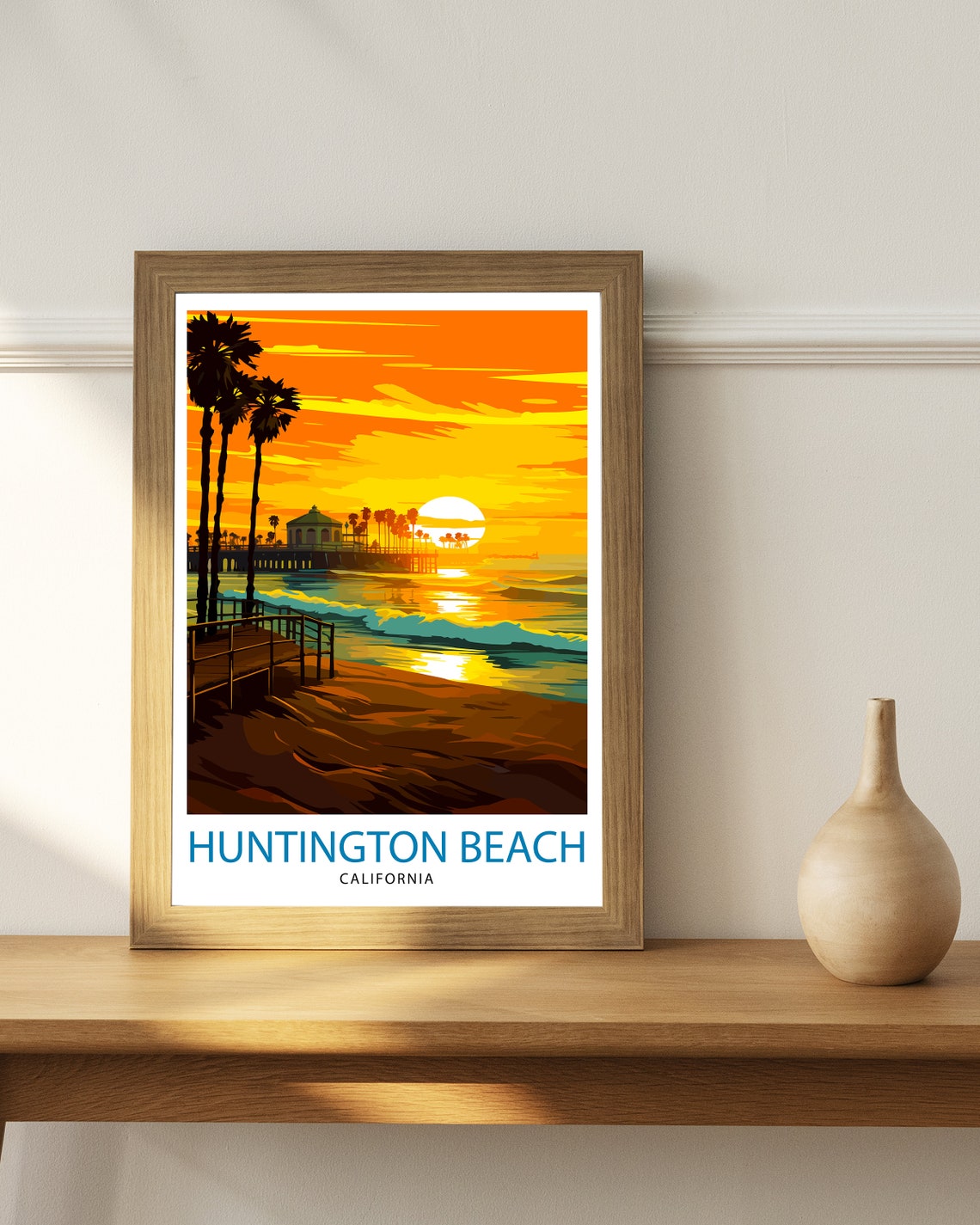 Huntington Beach California Surf City Sunset Pier Palms Poster - Image 2