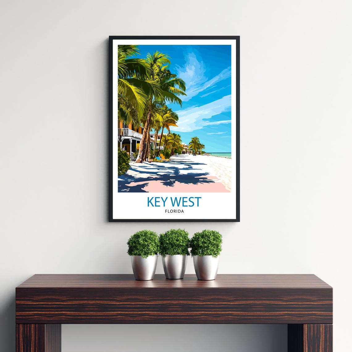 Key West Florida Palm Trees Beach Boardwalk Vintage Travel Poster - Image 3