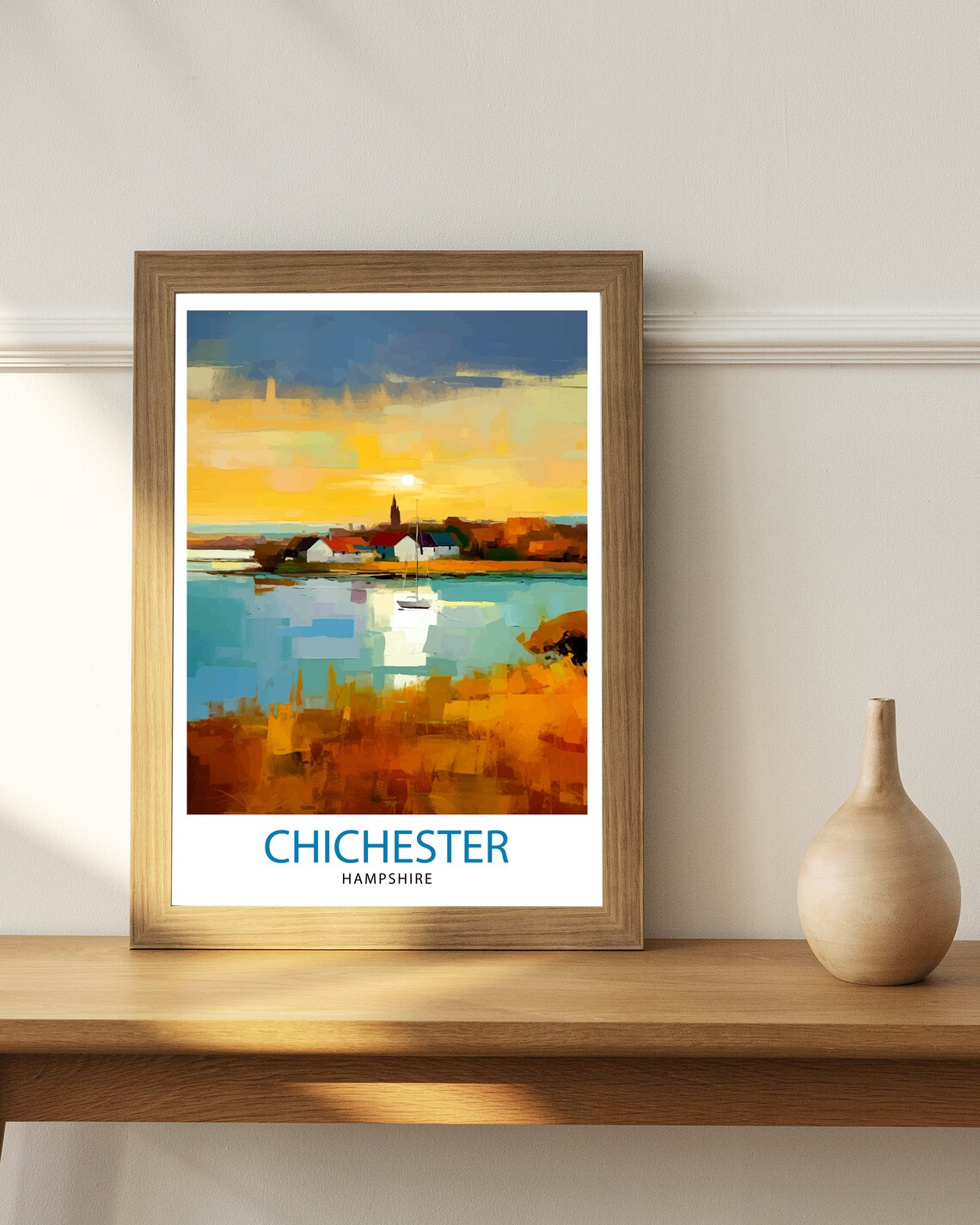 Chichester Hampshire Golden Sunset Harbour Boats Scene Poster - Image 3