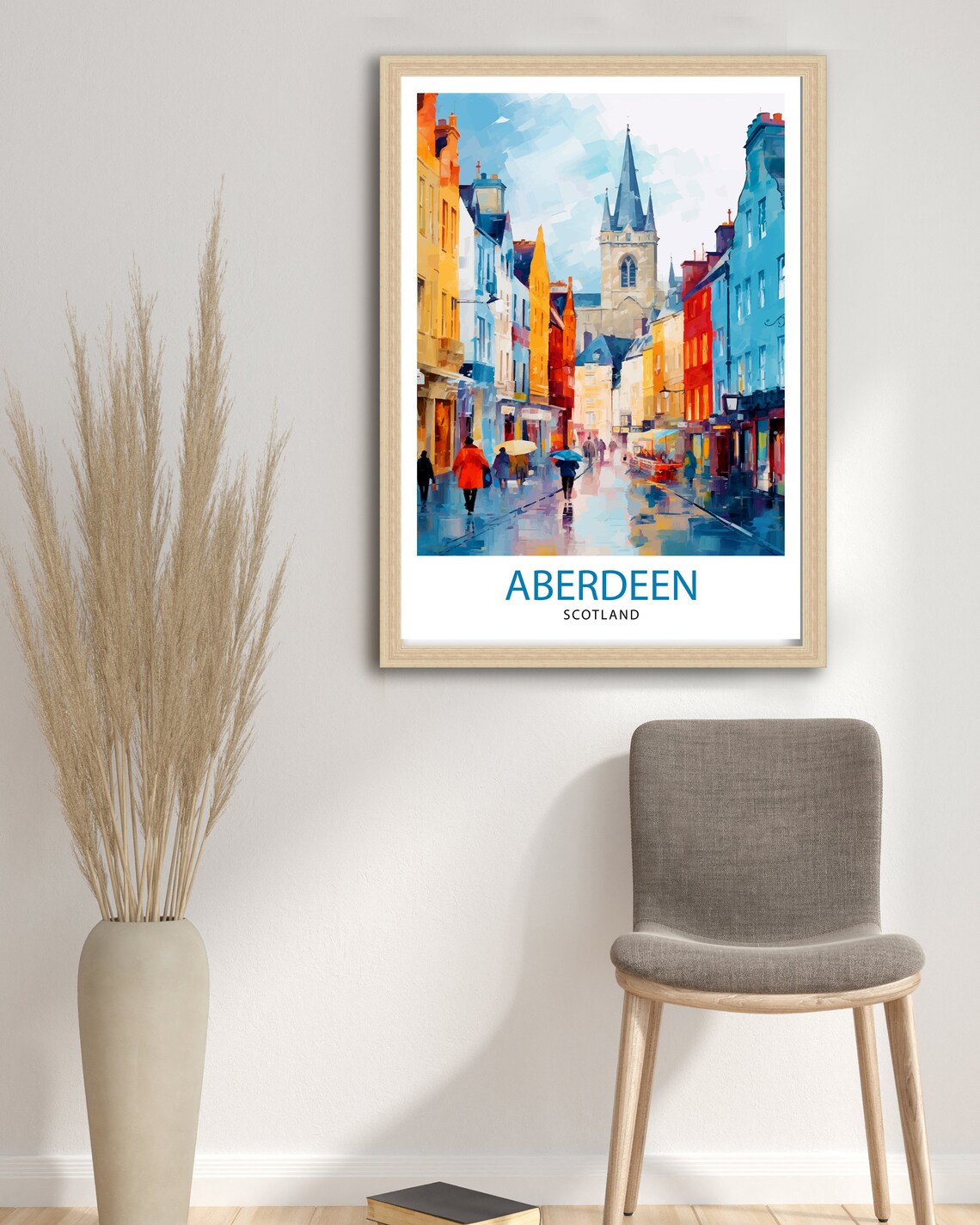 Aberdeen Scotland Travel Poster, Historic Harbor Scene - Image 3