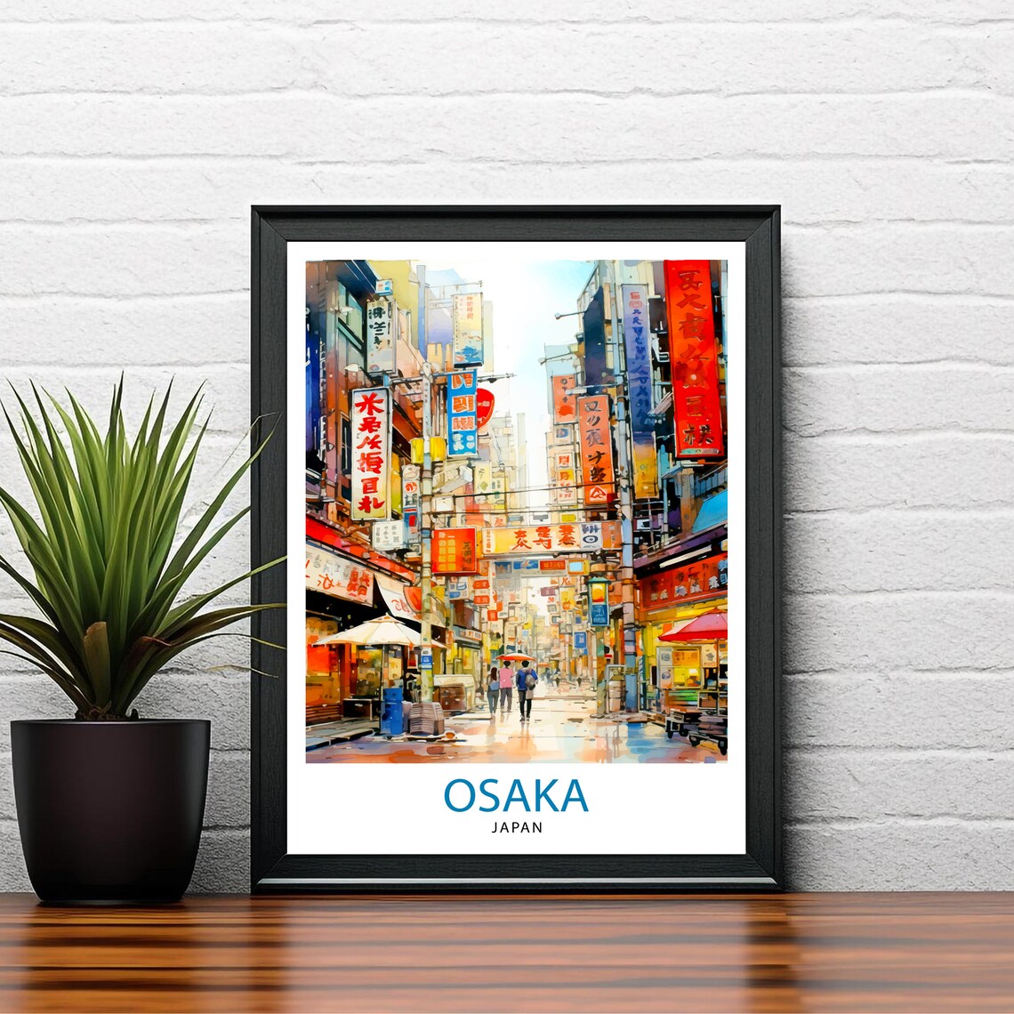 Osaka Japan Vibrant City Street with Neon Signs Travel Poster - Image 2
