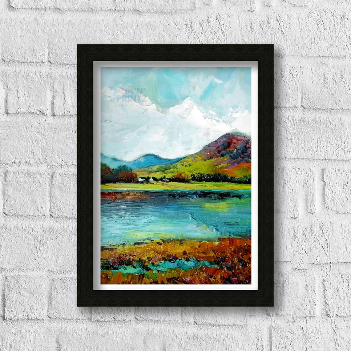 Catbells Lake District England Palette Knife Lake Fell Abstract Poster - Image 3