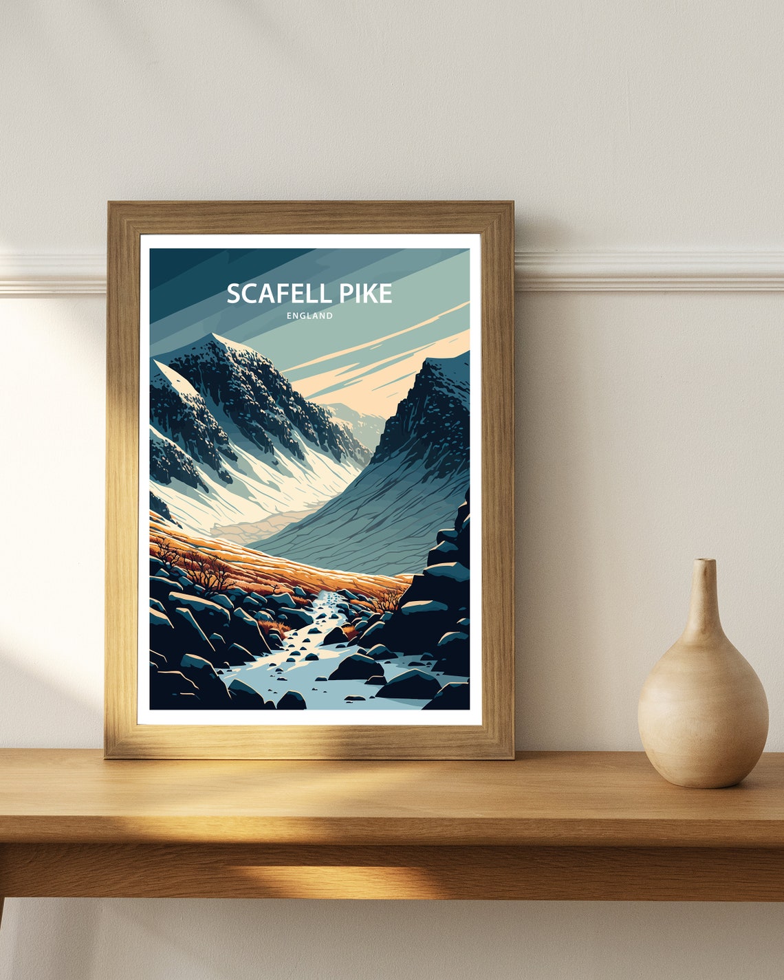 Scafell Pike England Moody Snowy Mountain Pass Rocky Trail Poster - Image 2