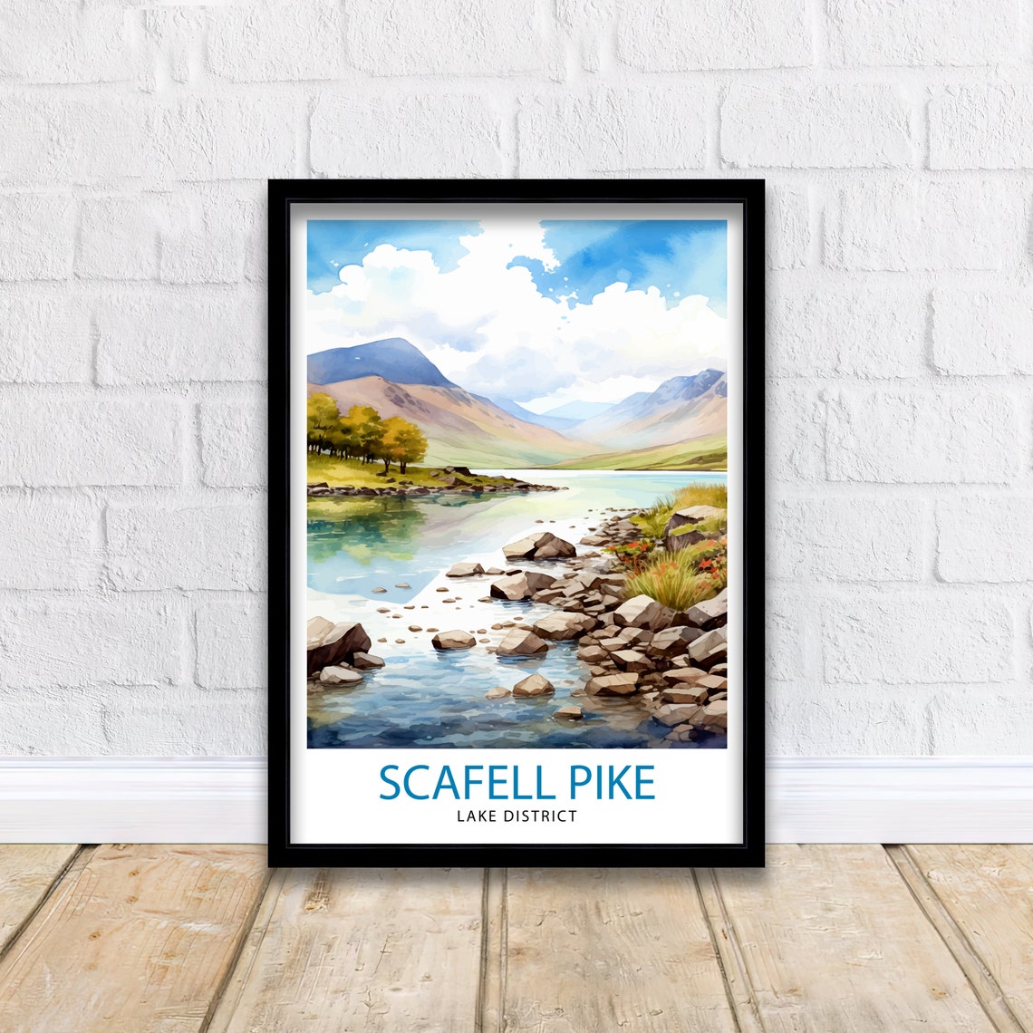 Scafell Pike Lake District Rocky Stream Mountain Watercolor Poster - Image 2